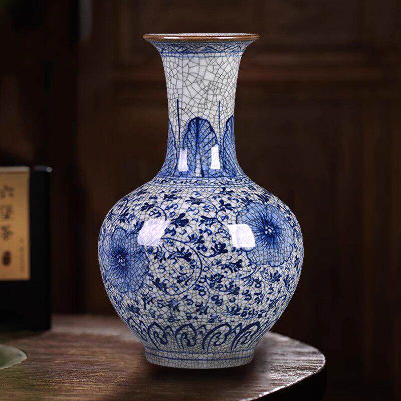 中式手绘青花瓷摆件景德镇陶瓷花瓶客厅电视柜玄关装饰工艺礼品摆