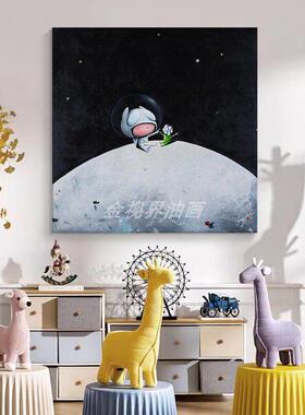 抽象星空儿童房手绘油画高级感客厅装饰画小众艺术玄关正方形挂画