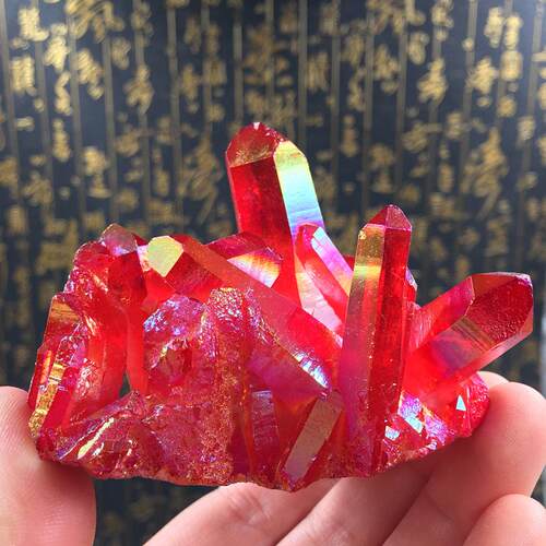 天然电镀七彩虹 红水晶簇水晶柱 红色水晶晶簇 厂家直销