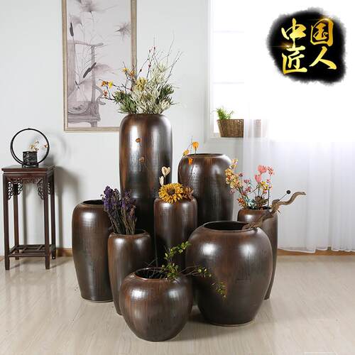 新款式镇落地花瓶现代简约陶罐坛子花器家居客厅摆件花盆酒店装饰