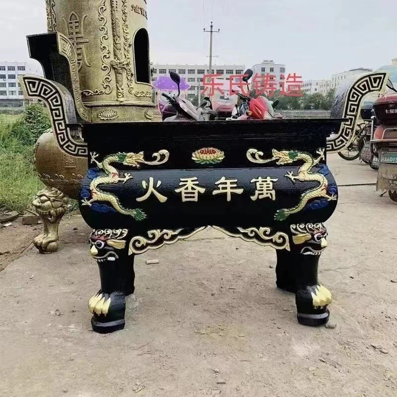 厂家直销铸铁香炉鼎寺庙佛堂祠堂带盖香炉大型龙柱长方香炉铜香炉