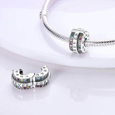 925 Silver Plated Charms Clasp Clip Zircon Safety Chain Sto