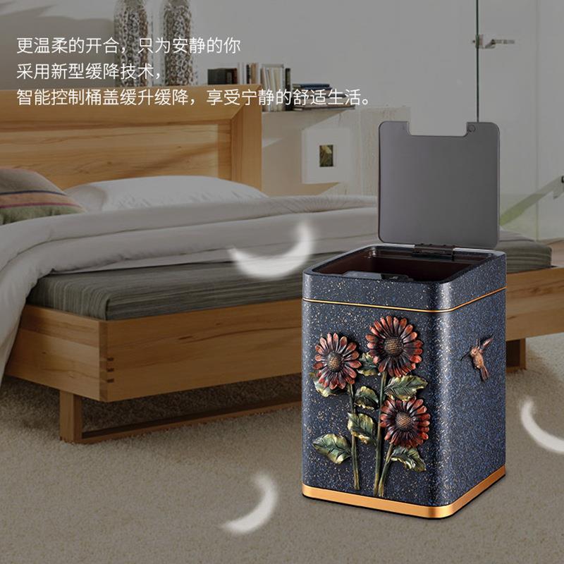 创意智感应垃脚圾桶 家用欧式能不锈钢自免踏带盖动垃花仙子、圾