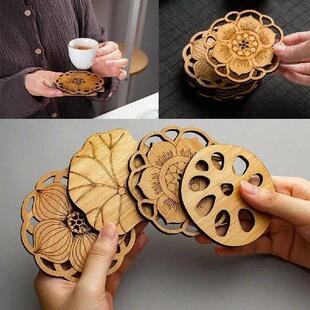 Drink Mat Creative Flower Round Cup Wooden Lotus Coasters