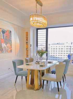 美式轻理餐桌椅组合LY-29656现代法式简约大石长餐桌椅实木奢餐一