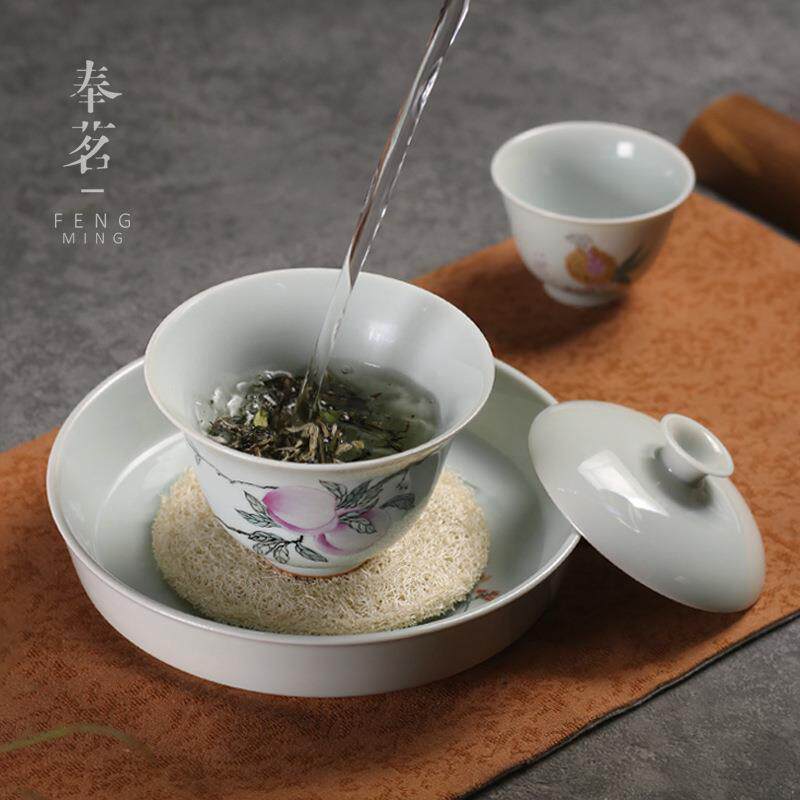 仿古胎盖碗 釉上手绘盖杯工夫茶具 配件敬茶碗云隐造物手抓碗小号