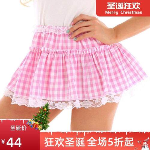 Sexy lace lace plaid half A-lineSkirt蕾丝花边格子半身A字短裙