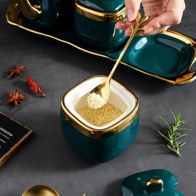 LHI式陶瓷托调味欧罐套装创油意家用厨房三件套醋壶壶调料盒带盘
