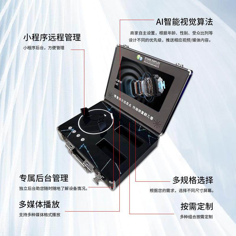 卖点行旅箱造型展示架 会说话能卖货的智能互动商超门店展示道具