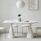 新款 奶油风餐桌椅组合轻奢现代简约椭圆形 岩板餐桌家用小户型法式
