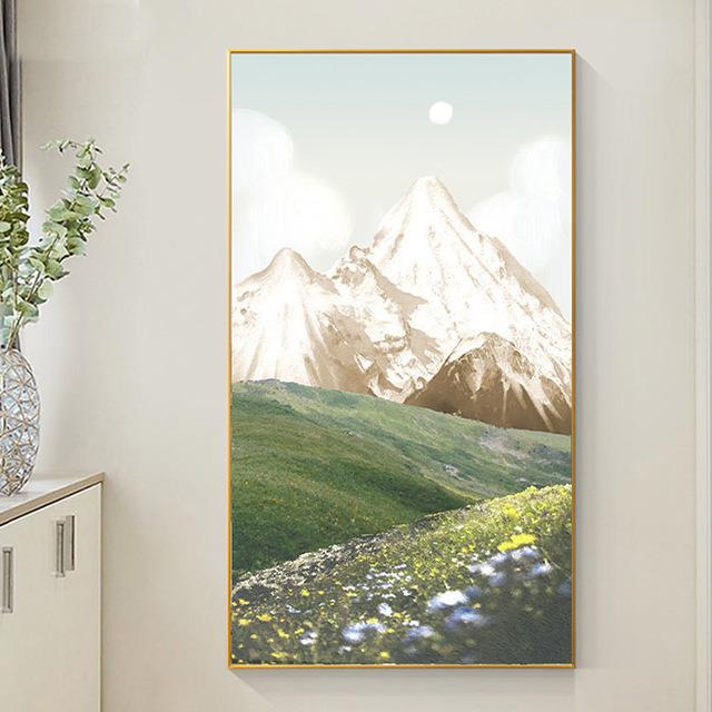 日照金山走廊过道手绘油画肌理感立体玄关装饰画山水风景大幅挂画