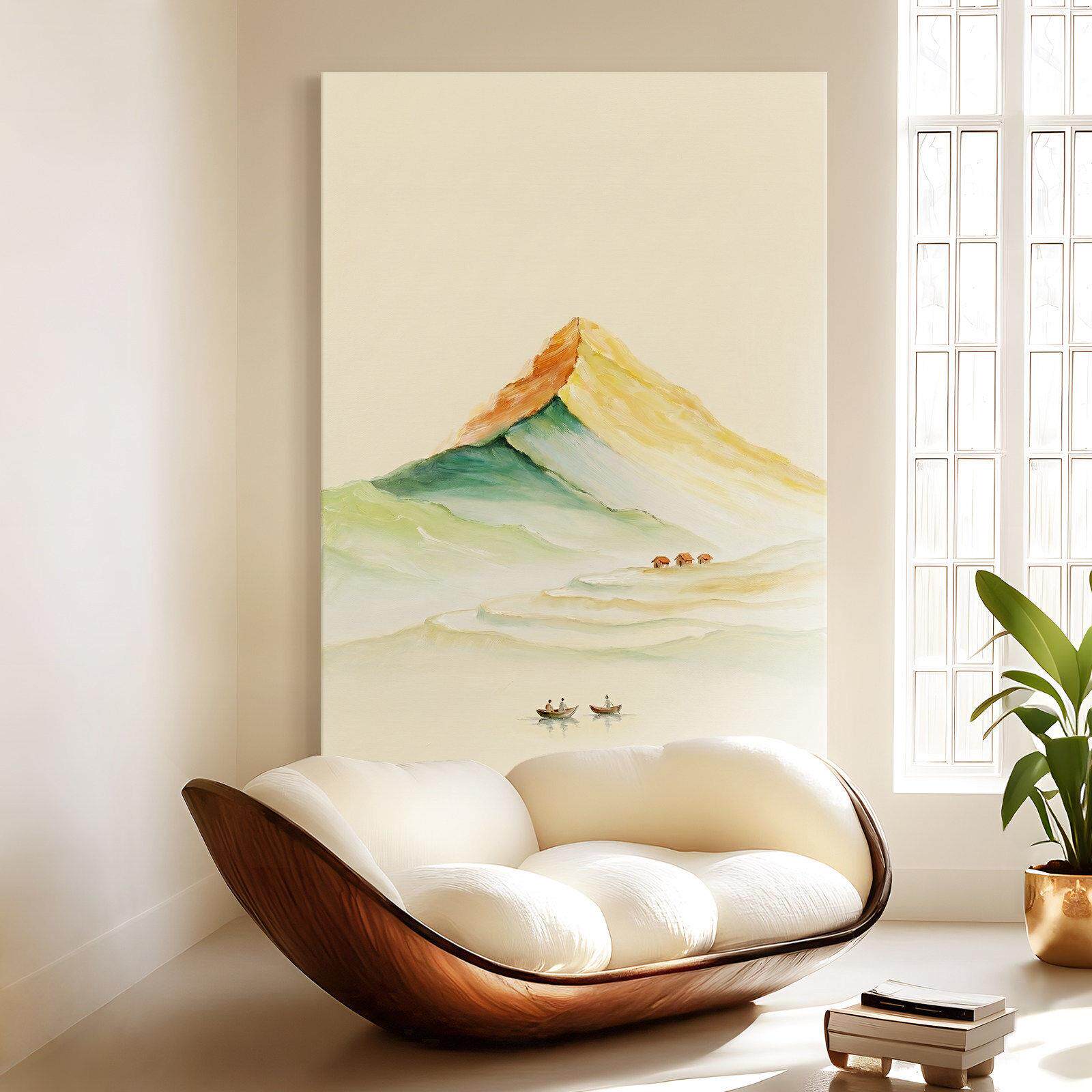 『山水安然』奶油风肌理手绘油画玄关装饰画艺术风景客厅挂画