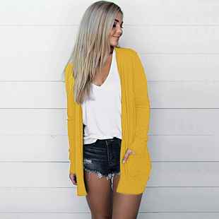 Solid Eight Jacket Cardigan Colors Pocket Casual Large