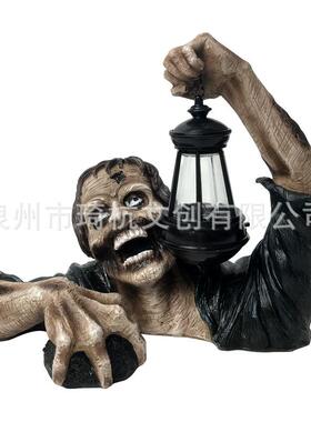 新件品实提灯丧摆尸花园人物小雕塑家居桌YZL面装饰树脂工写艺品