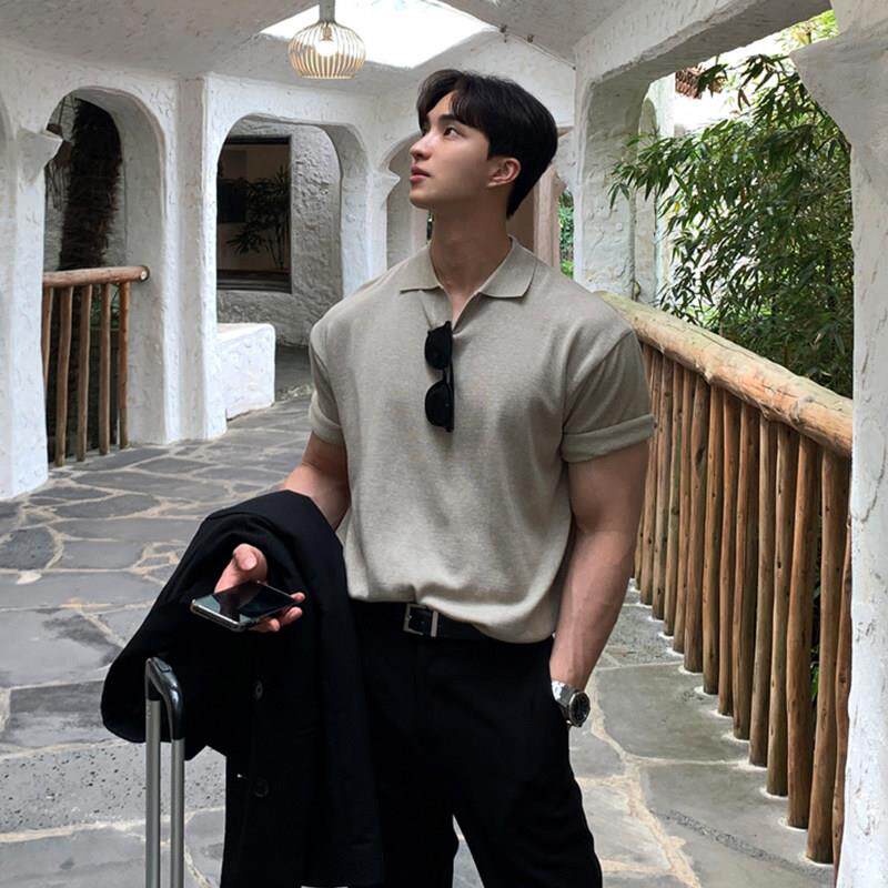 男士宽松翻领短袖polo衫老钱风针织海鸥领2026新款夏季薄款半袖男