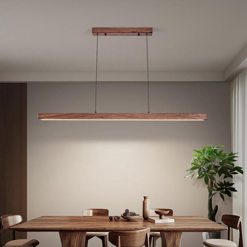 北美黑胡桃木餐厅吊灯长条实木侘寂日式胡桃色一字全光谱办公室灯