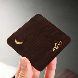 黑檀木整块实木原木黄铜大杯托防烫功夫茶道配件茶托 嵌铜杯垫