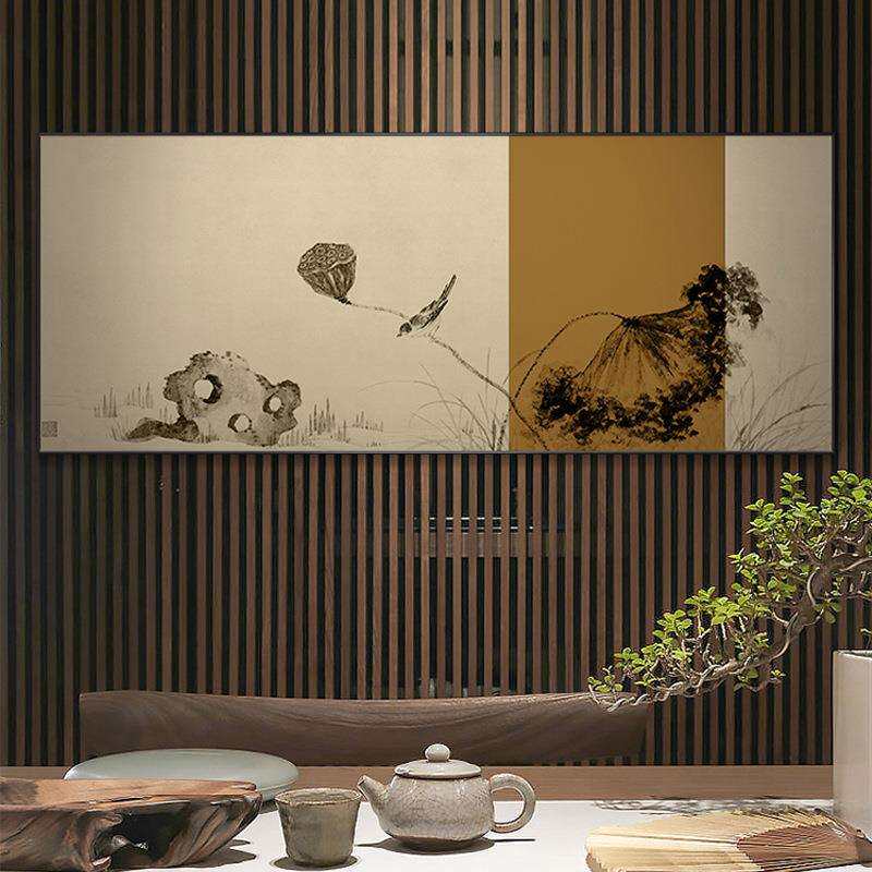 新中式禅意装饰画单幅横幅莲蓬挂画茶室书房国画客厅沙发卧室国画