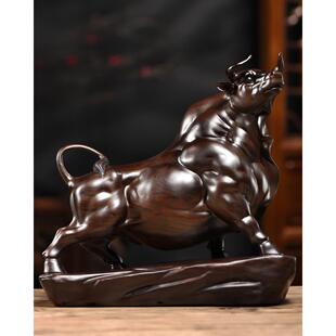 正品实雕饰刻牛摆件生肖花梨木木牛黑檀木雕家居客业厅装开红木工