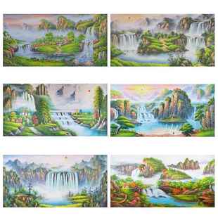 装饰画客厅玄关餐厅酒店无框油布微喷画芯欧式风景流水生财聚宝盆