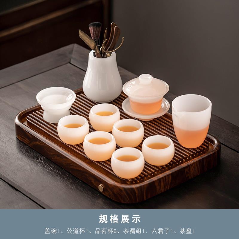 正品琉璃白玉茶具家装用轻奢高档套泡茶壶盖碗功瓷夫茶杯办公室礼