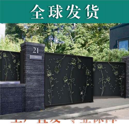 铁艺镂空雕花别墅大门庭院双开大门电动移门农村自建房防盗大门