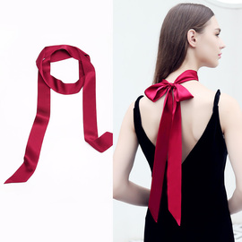 红色丝巾小长条丝带女飘带围巾，真丝窄领带，丝绸腰带春秋装饰绑包包