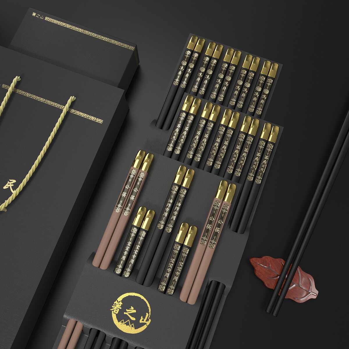 箸之山鸿运当头款买十送五装定制商用高档套装礼品合金筷子套装礼