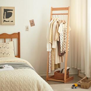 A9L原木色家用客厅玄关挂衣架卧室落地简约全实木衣帽架极简风格