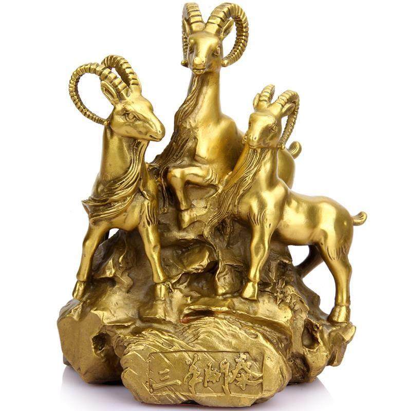 朴器 铜三羊开泰摆件铜三阳开泰工艺礼品全铜羊家居摆设