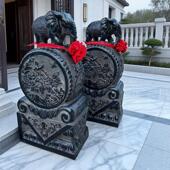 中式 饰品 石雕大象福字门墩一对青石雕刻抱鼓石大理石摆件石门鼓装