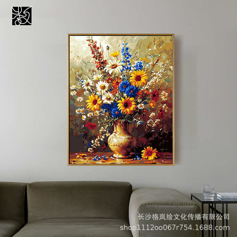 数字油画客厅书房装饰画手工填色花卉油画手绘客厅填充油画繁花图片