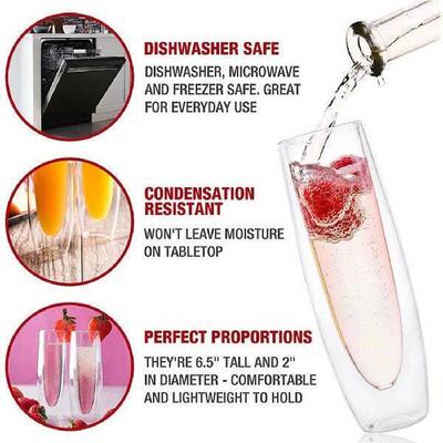 AA05 2Pcs Glass Champagne Glasses Double-Layer Handleless