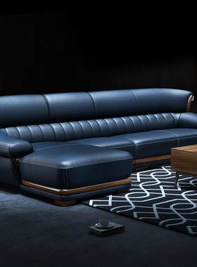 北欧白贵蜡木真皮沙发现代简头层牛皮约沙发LJT-902#妃实木转角客