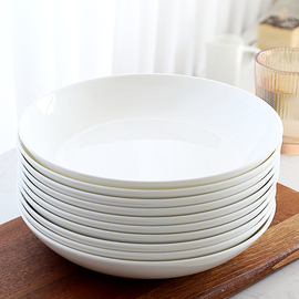 白色盘子菜盘家用纯白骨瓷餐具碟子，陶瓷餐盘酒店骨碟深盘圆盘