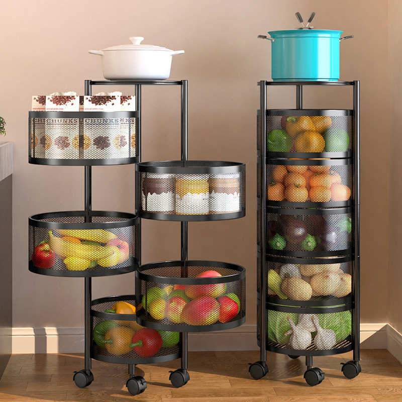 厨房置物架落地多层可旋转可移动免安装架子菜篮子蔬菜水果收纳架