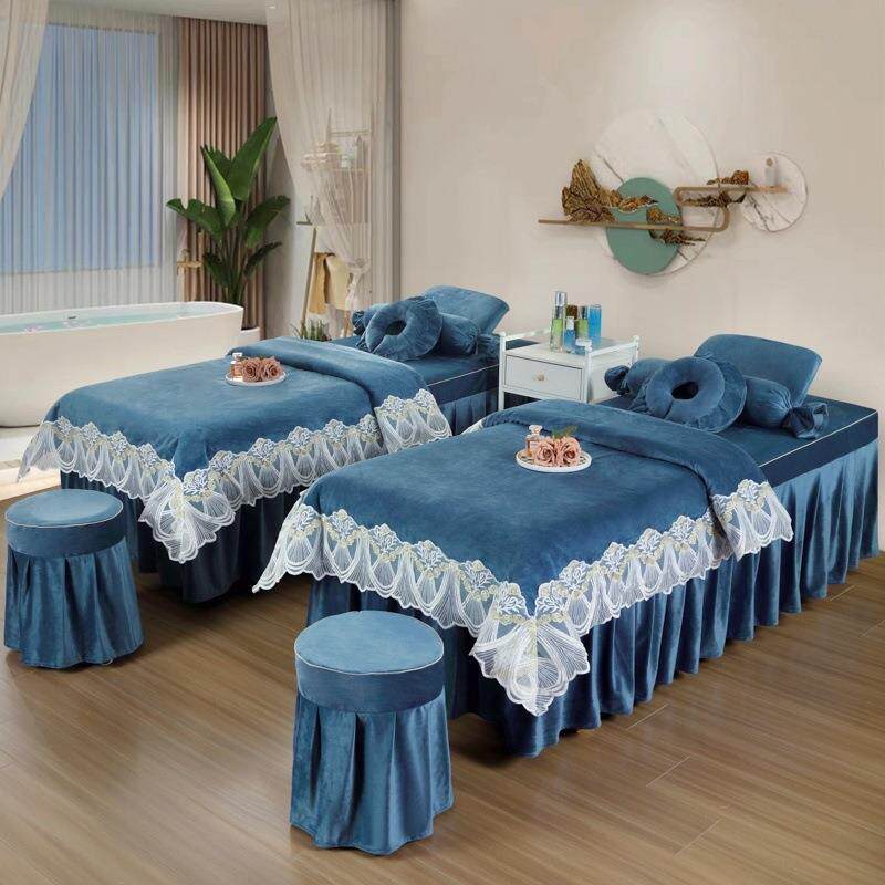 网红水晶绒床罩四件套珊瑚绒高档秋冬加厚院按摩理疗床套