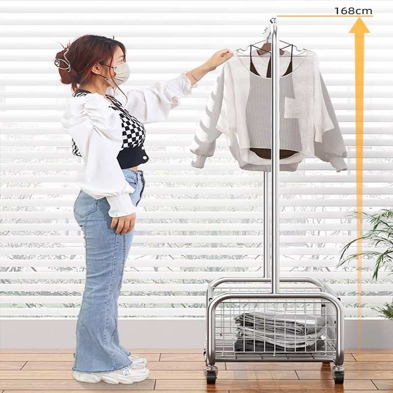 移动落地衣帽架金属家用晾衣杆卧室房间挂衣架收纳置物架展示架子