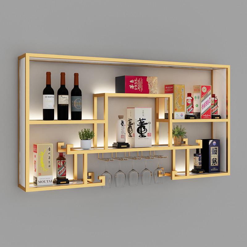 家用红酒架酒柜展示架置物架酒杯架铁艺装饰实木中式创意靠墙壁挂