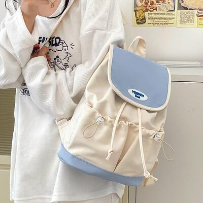 大学生撞色背包通勤简约新款百搭双肩包小学生出游研学小清新书包