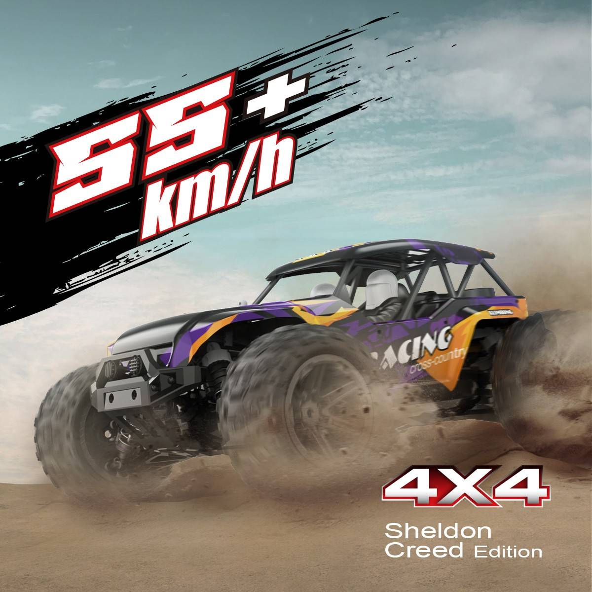 跨境新品华翔1:14高速大脚车全比例RC遥控越野车55KM/H四驱漂移车