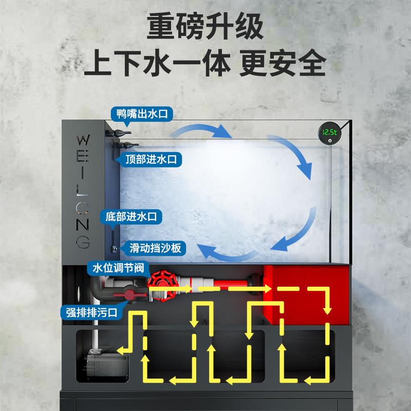 过滤小型玻璃金鱼缸水族箱鱼缸超白底滤客厅桌面溪流生态一体免换
