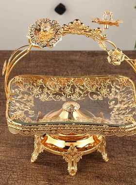 欧式果茶盘家水用轻奢高档果盘创网红客意厅几手提铁90820-1艺瓜