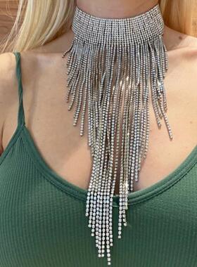 Jewelry long neck chain sparkling diamond collarbone