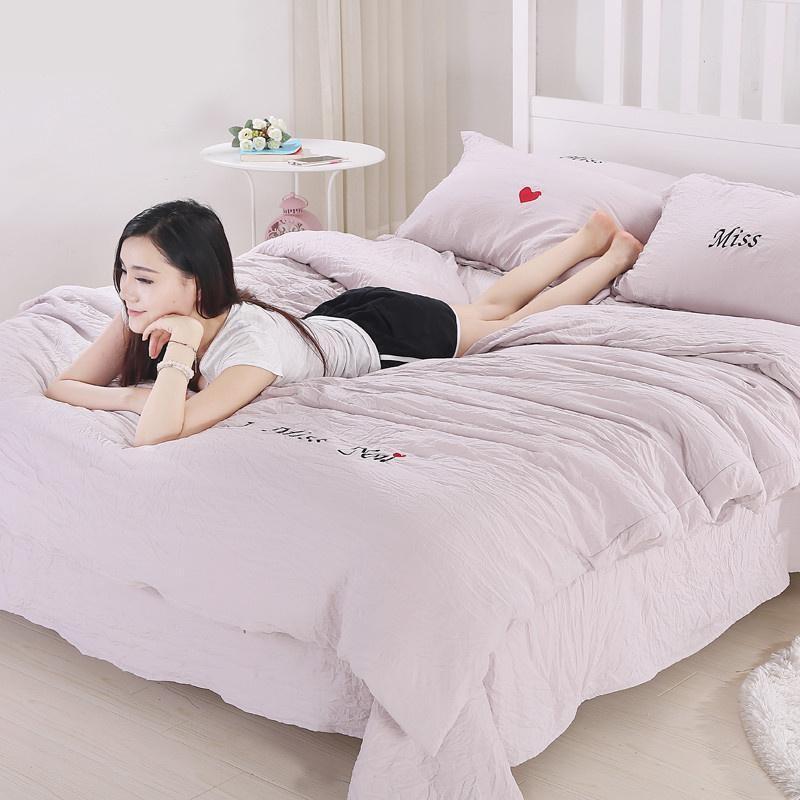 正品新款简约泡泡纱四套件超水洗棉裸睡被套婚庆床单1.2柔 1.8米