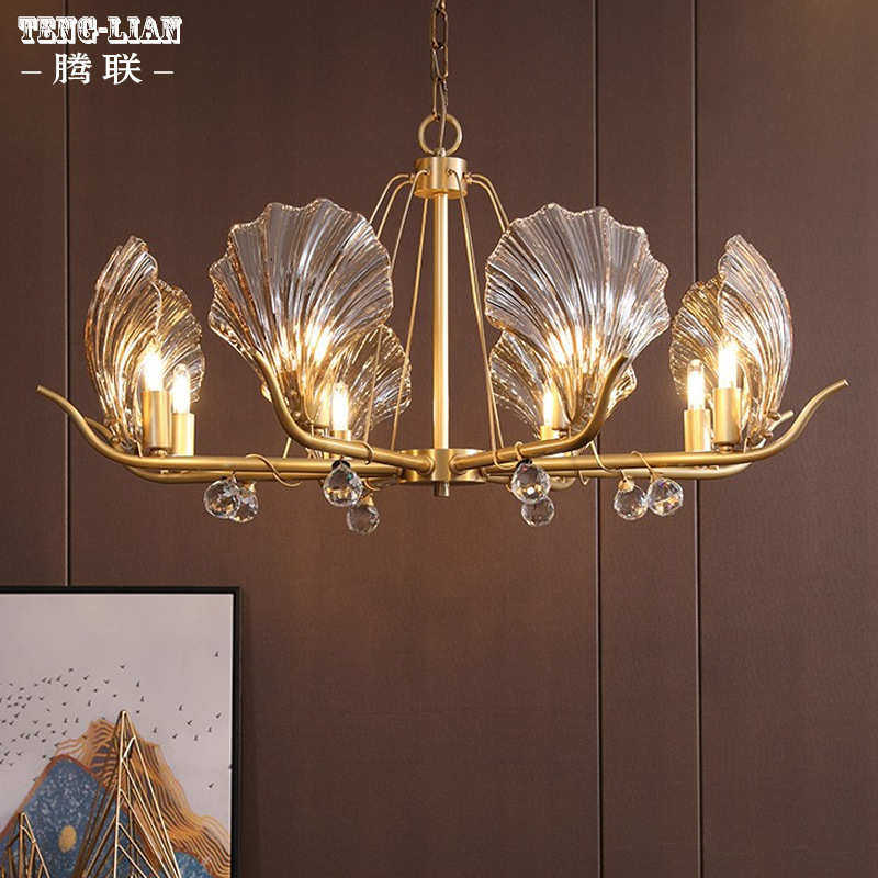 贝壳造型全铜吊灯客厅餐厅现代水晶吊灯美式别墅大厅卧室吊灯具,家装灯饰光源,客厅吊灯,淘宝优惠券,粉丝福利购,淘宝优惠卷