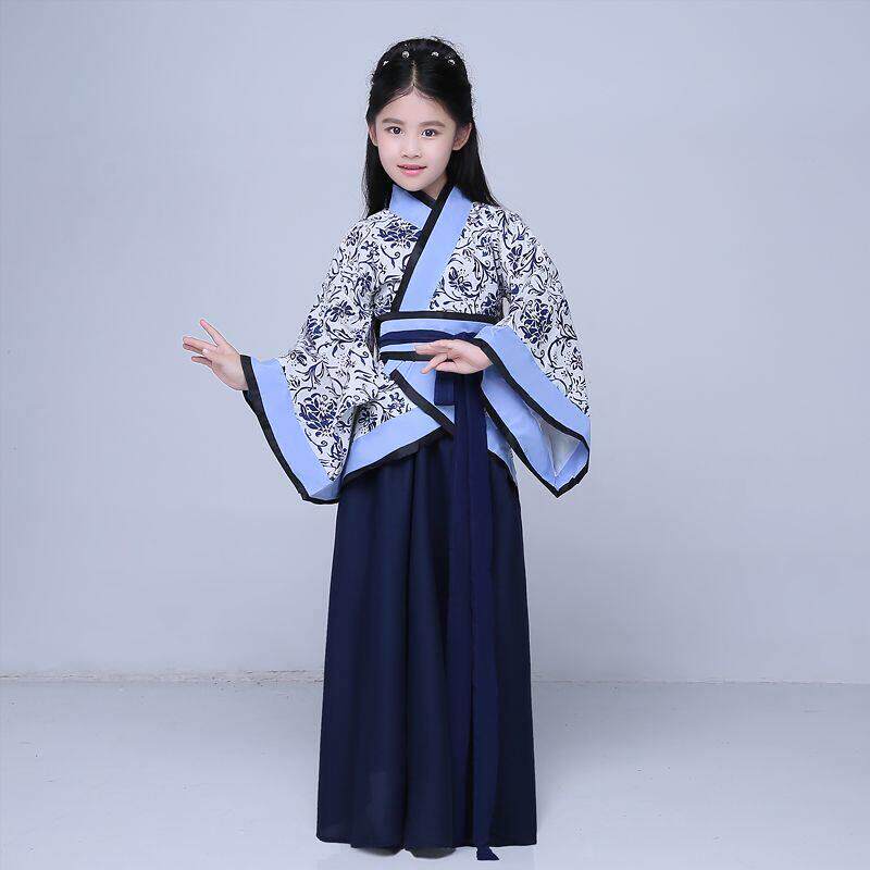 儿童汉服六一青花瓷小孩红楼梦贾母服老太太老爷爷夫子百姓演出服