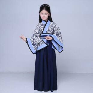 儿童汉服六一青花瓷小孩红楼梦贾母服老太太老爷爷夫子百姓演出服