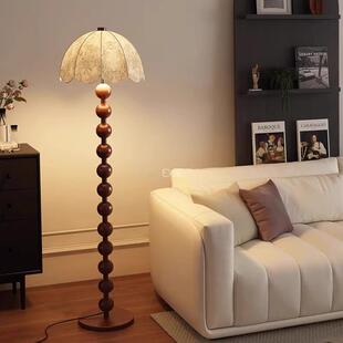 实木中古风落地灯客厅沙发边美式复古法式卧室高级氛围感立式台灯