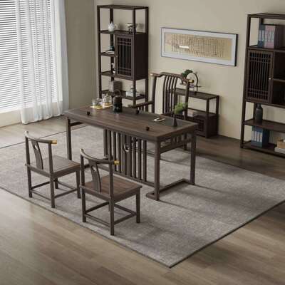 乌金SRJ茶桌椅合一组桌五办室套装现代简约公一椅体新中式实木泡